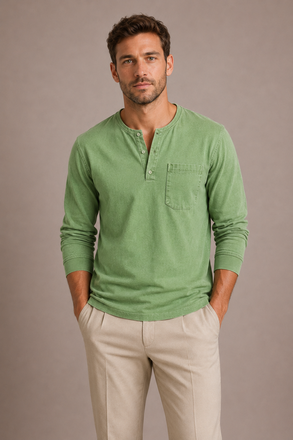 Men's Long-Sleeve Henley in Relaxed Fit