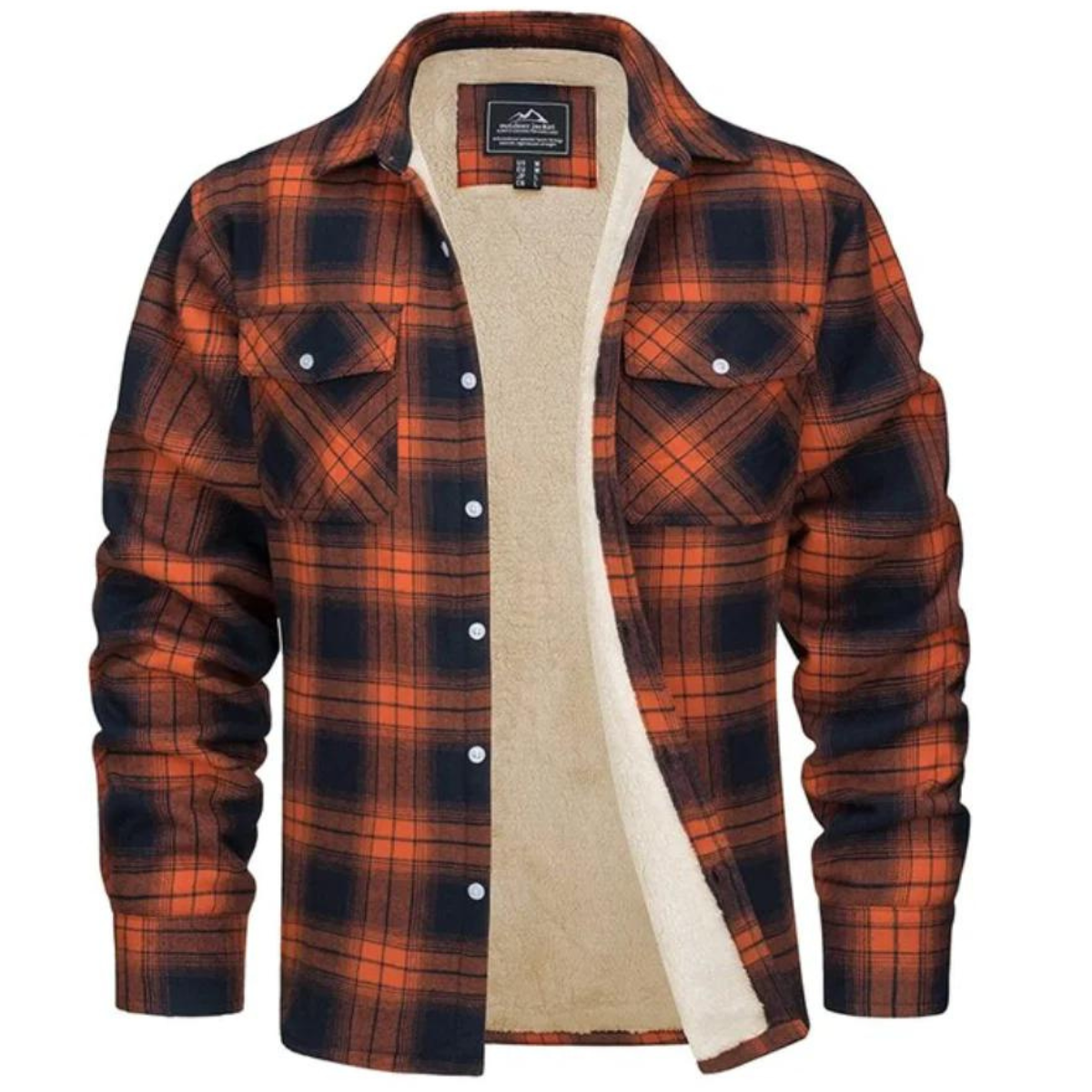 Men's plaid shirt jacket with button front and chest pockets