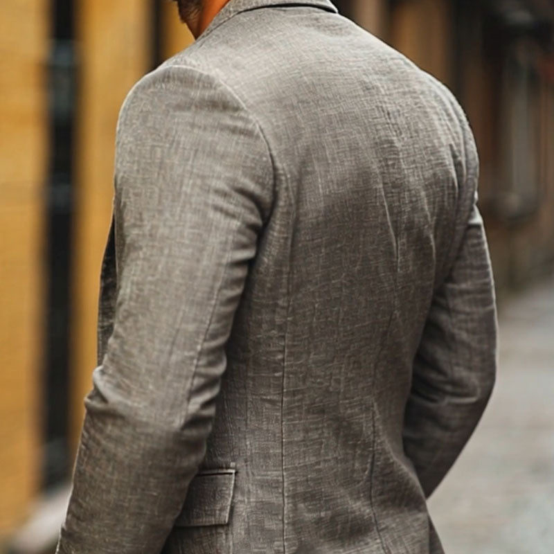 Men's Slub Texture Blazer, Notch Lapel, Two Button Front