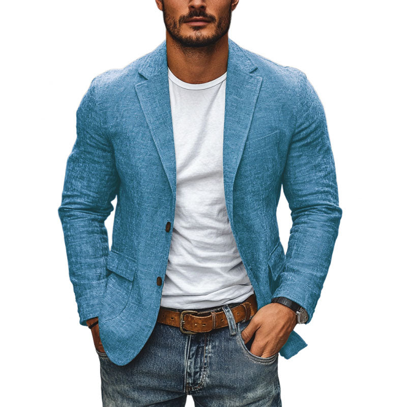 Men's Slub Texture Blazer, Notch Lapel, Two Button Front