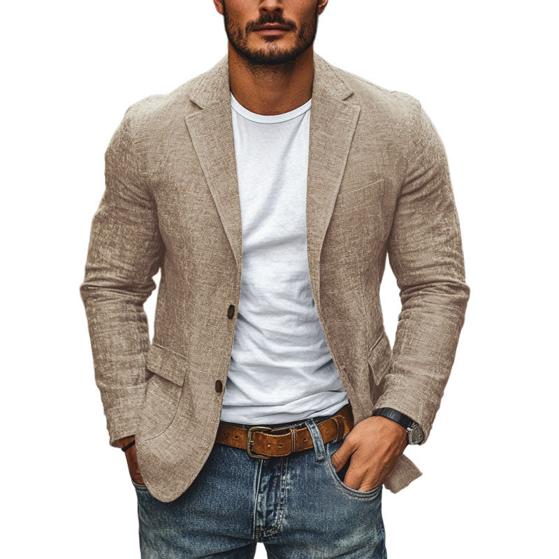 Men's Slub Texture Blazer, Notch Lapel, Two Button Front