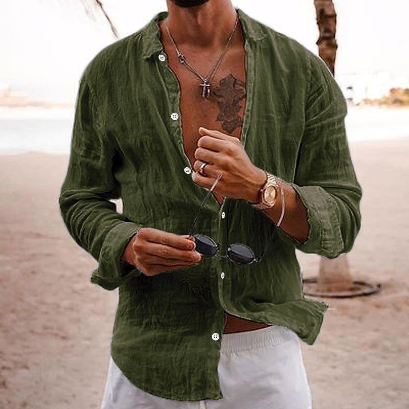 Men's Casual Shirt, Crinkle Weave, Long Sleeve, Open Collar