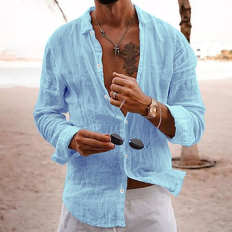 Men's Casual Shirt, Crinkle Weave, Long Sleeve, Open Collar