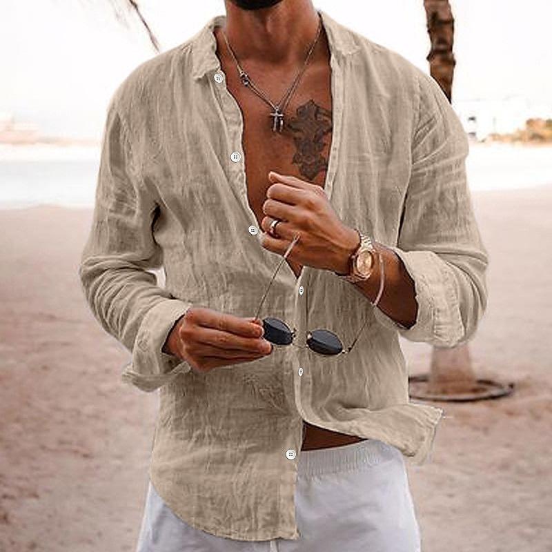 Men's Casual Shirt, Crinkle Weave, Long Sleeve, Open Collar