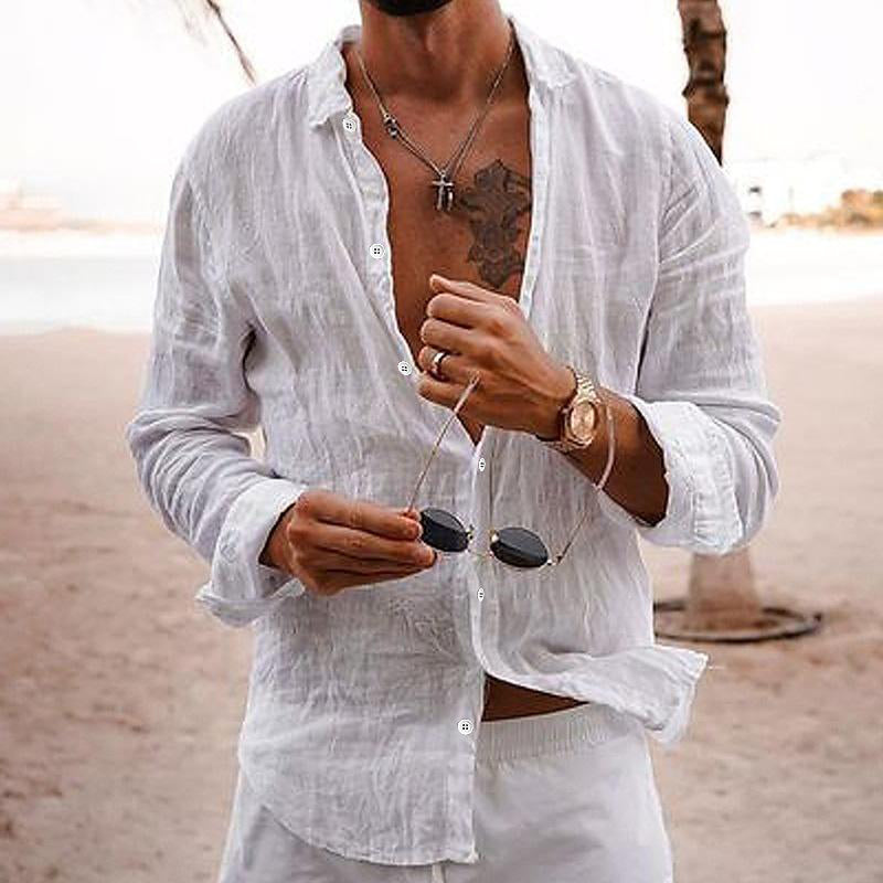 Men's Casual Shirt, Crinkle Weave, Long Sleeve, Open Collar