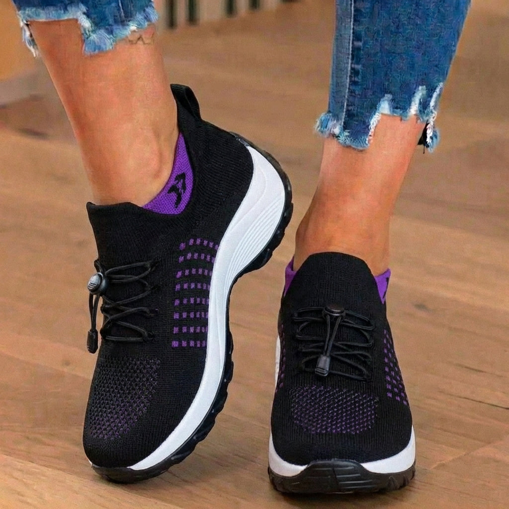 High-top knit sneakers with toggle laces and contrasting thick soles