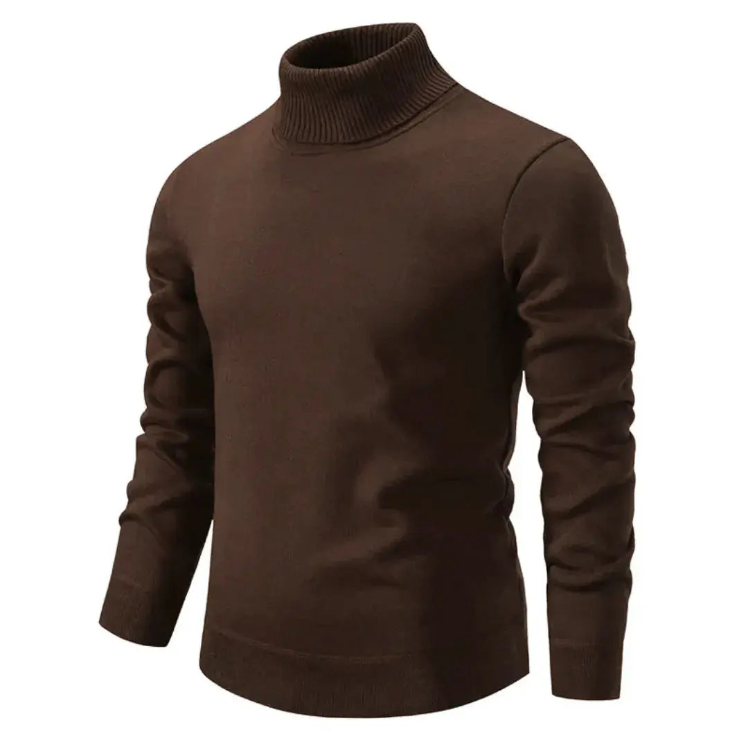Men's plain turtleneck sweater with long sleeves and ribbed trims