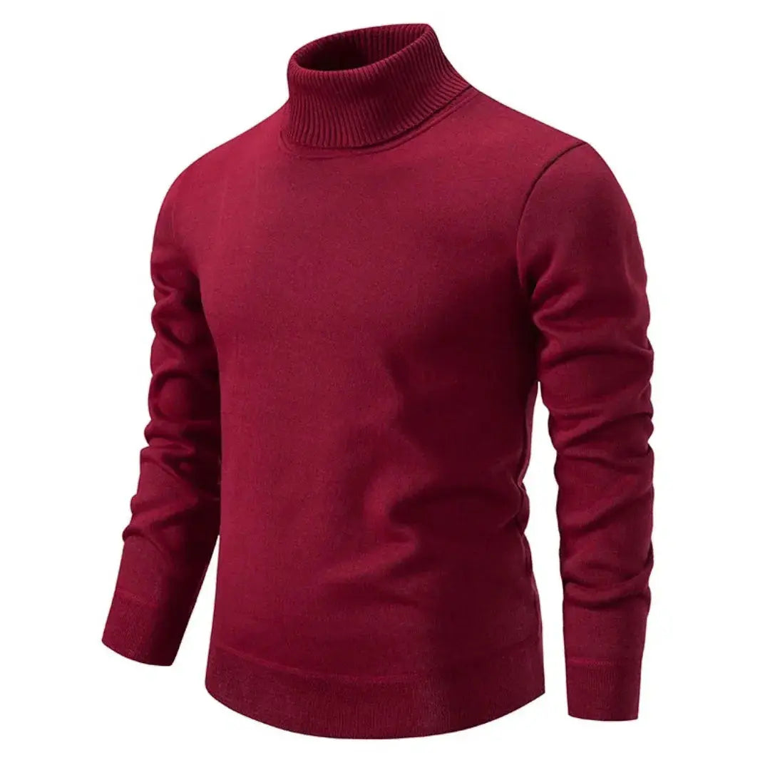 Men's plain turtleneck sweater with long sleeves and ribbed trims