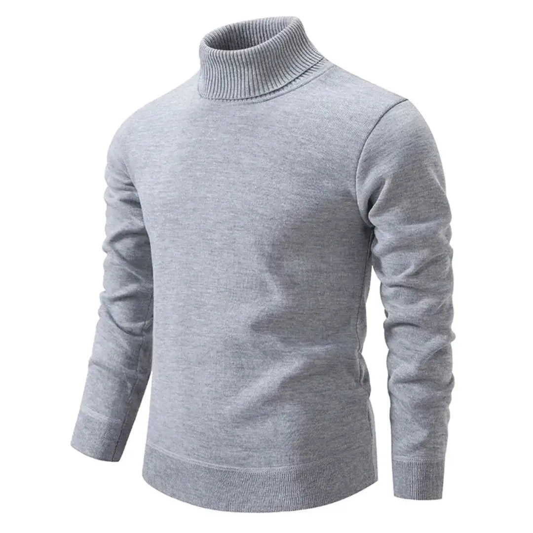 Men's plain turtleneck sweater with long sleeves and ribbed trims