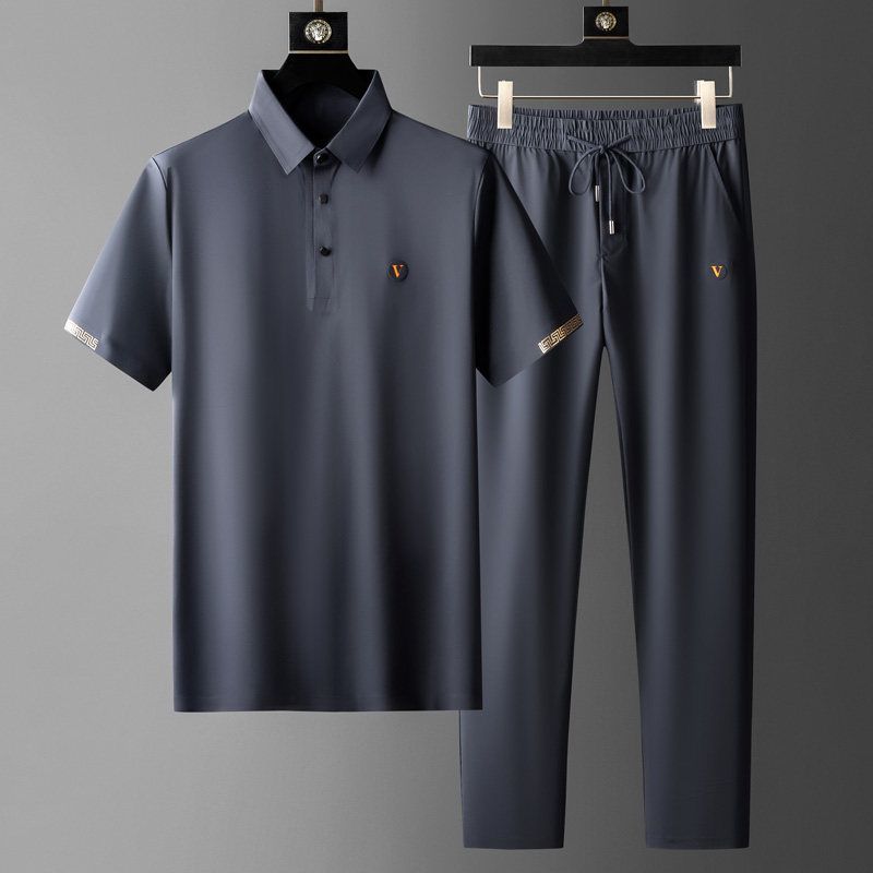 Men's short-sleeve polo shirt and trousers set