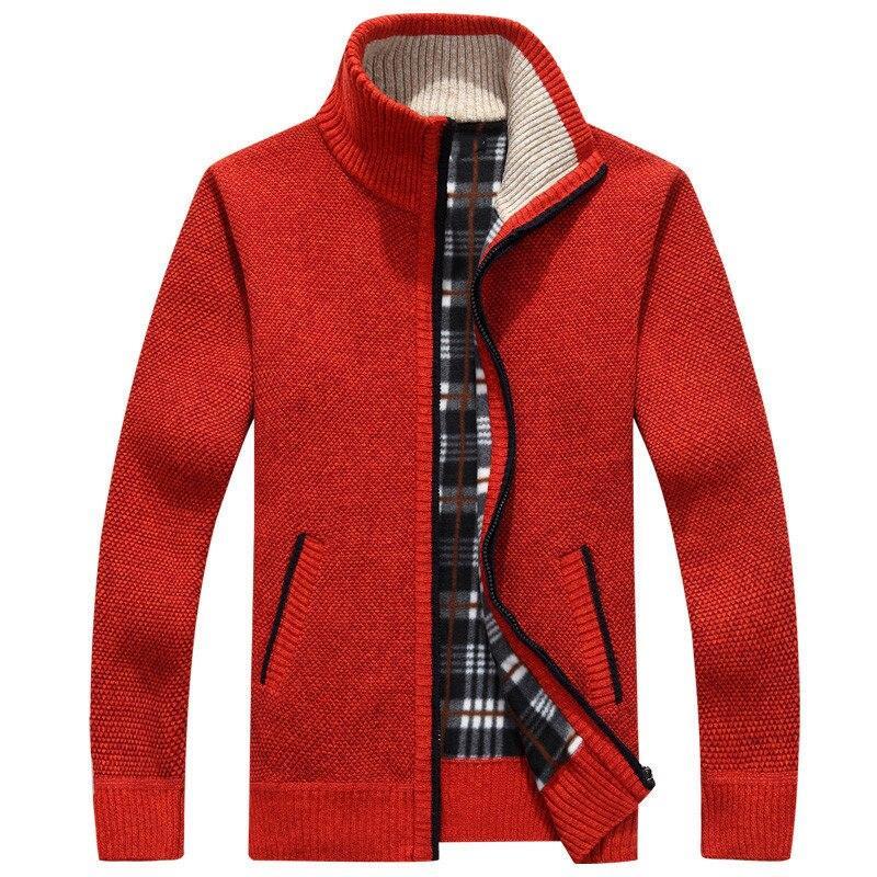 Men's textured knit cardigan jacket with high collar and zip fastening