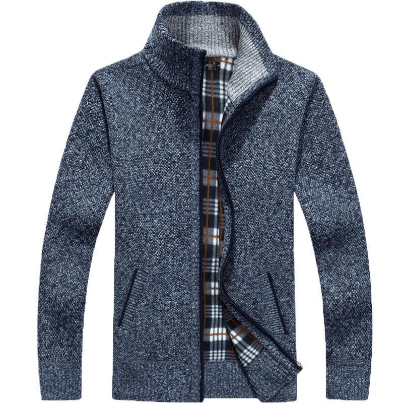 Men's textured knit cardigan jacket with high collar and zip fastening