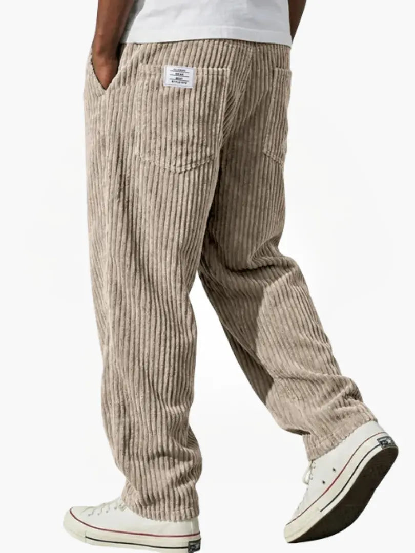 Men's ribbed corduroy trousers with elastic waist and straight legs