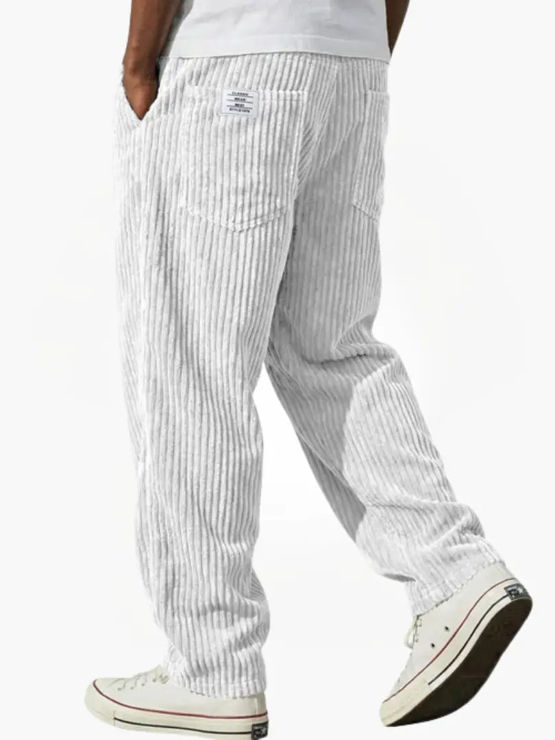 Men's ribbed corduroy trousers with elastic waist and straight legs