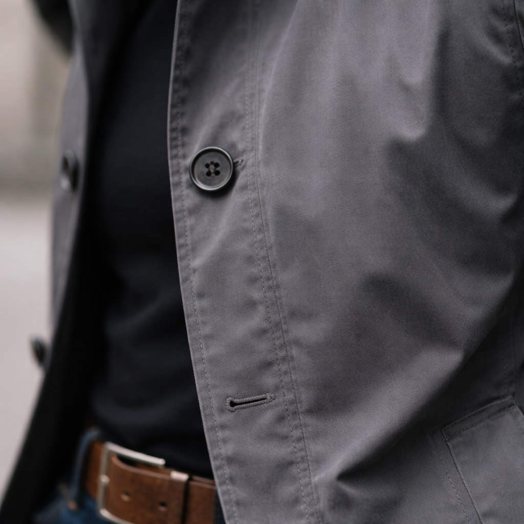 Men's trench jacket with pointed collar, button front and side pockets