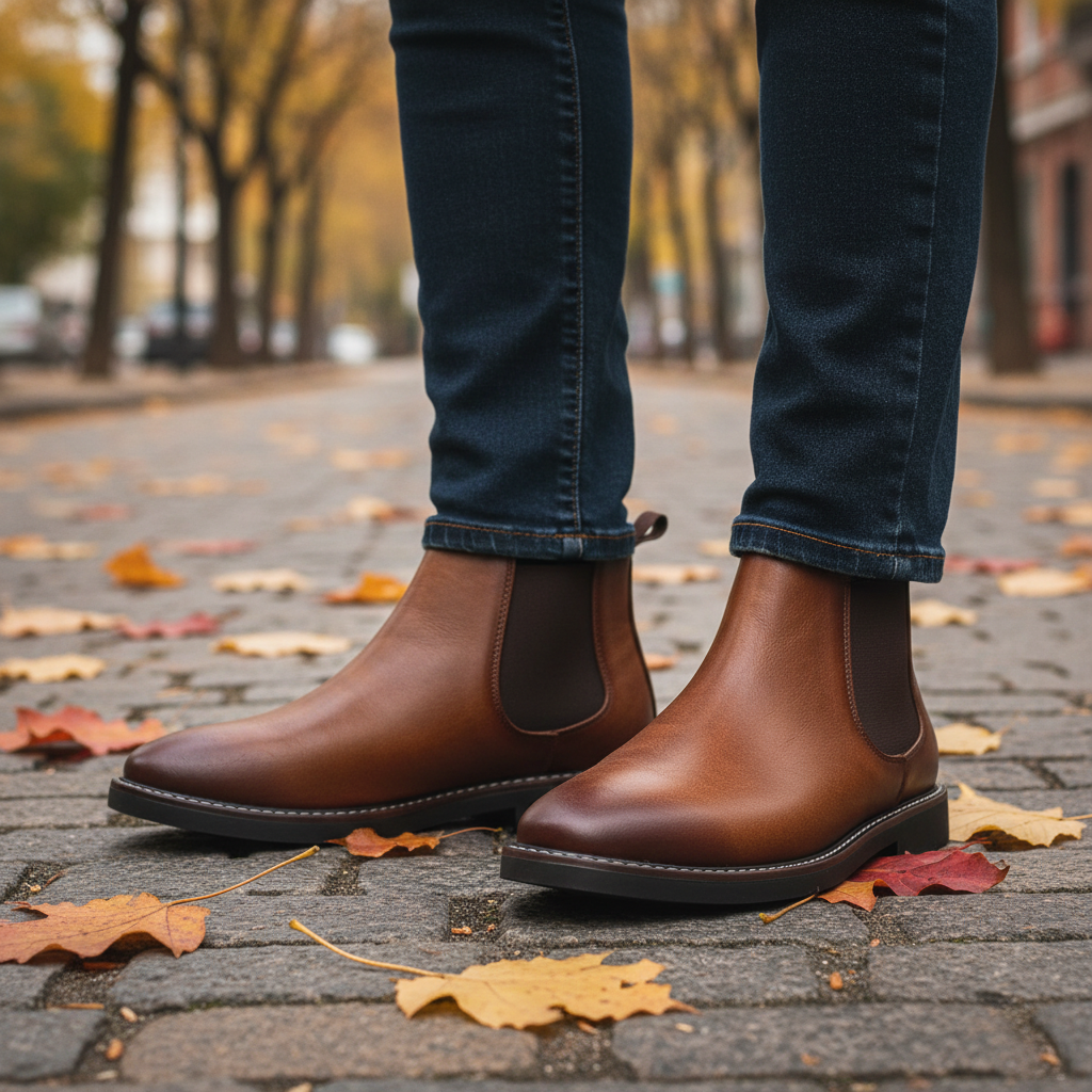 Men's Chelsea boots with rounded toe and elastic side panels