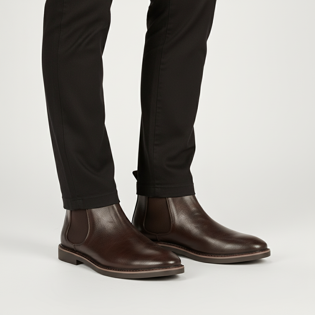 Men's Chelsea boots with rounded toe and elastic side panels