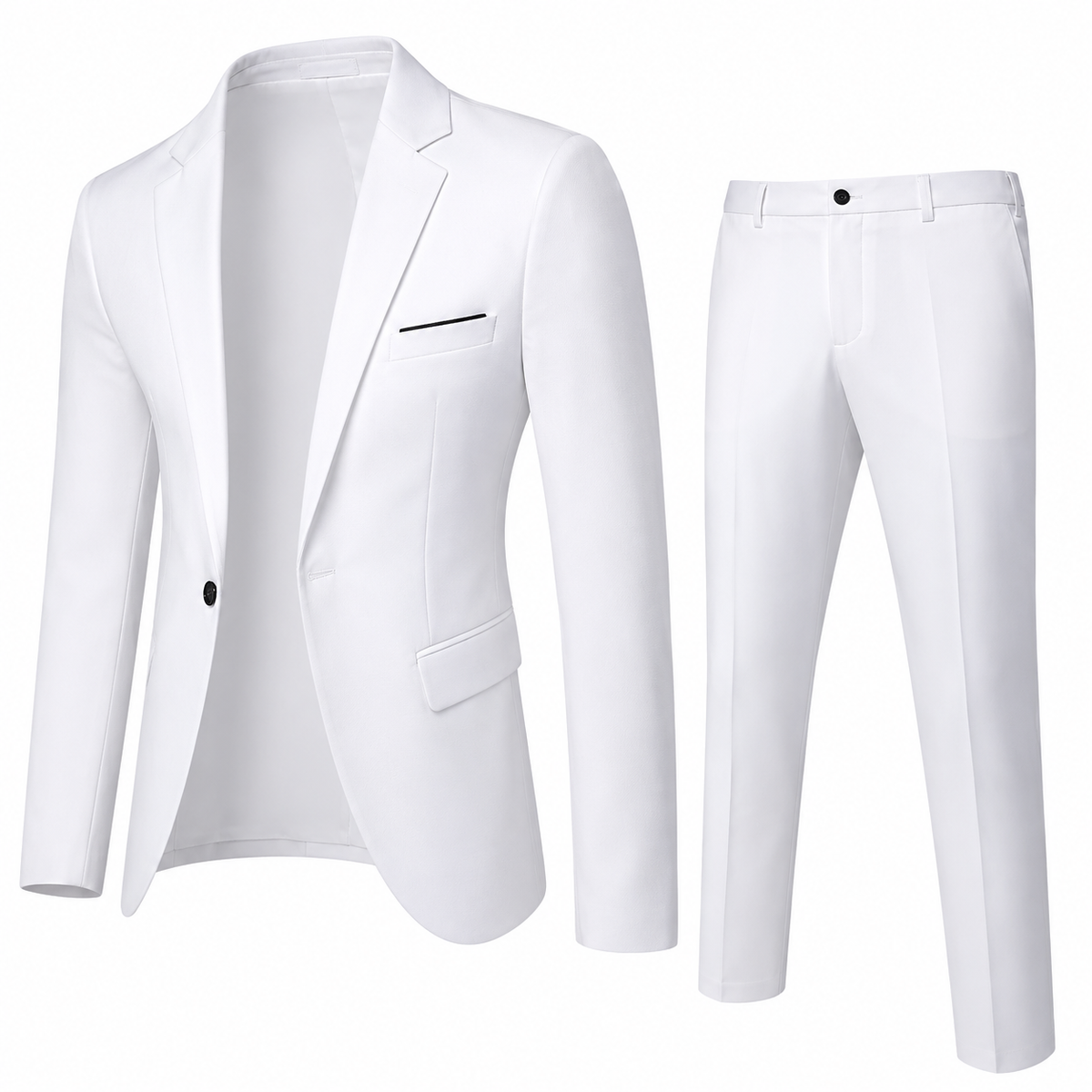 Men's two-piece suit with tailored blazer and slim trousers