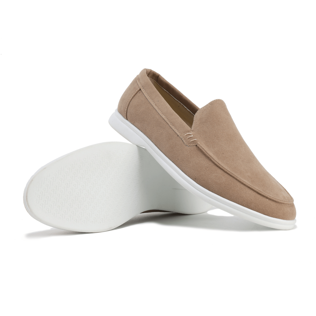 Men's moc toe loafers with stitched trim and flat soles