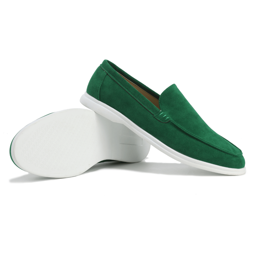 Men's moc toe loafers with stitched trim and flat soles