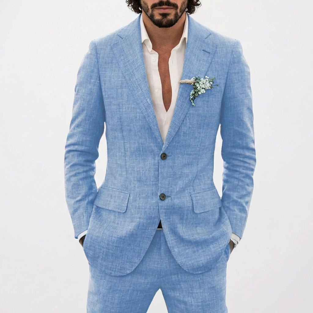 Men's 2-Piece Summer Suit, Relaxed Fit Classic Lapel Lightweight Wedding Groom Suit