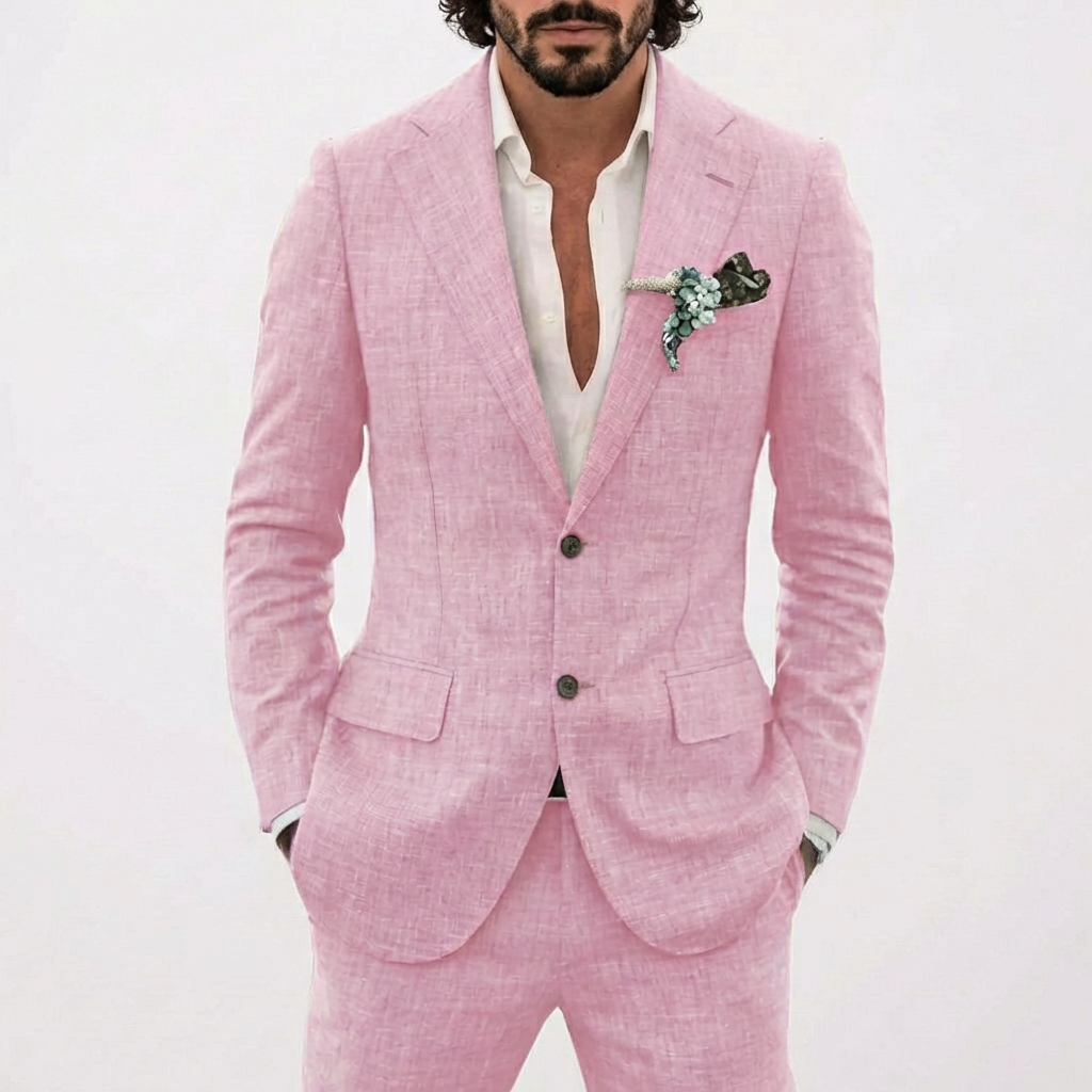 Men's 2-Piece Summer Suit, Relaxed Fit Classic Lapel Lightweight Wedding Groom Suit