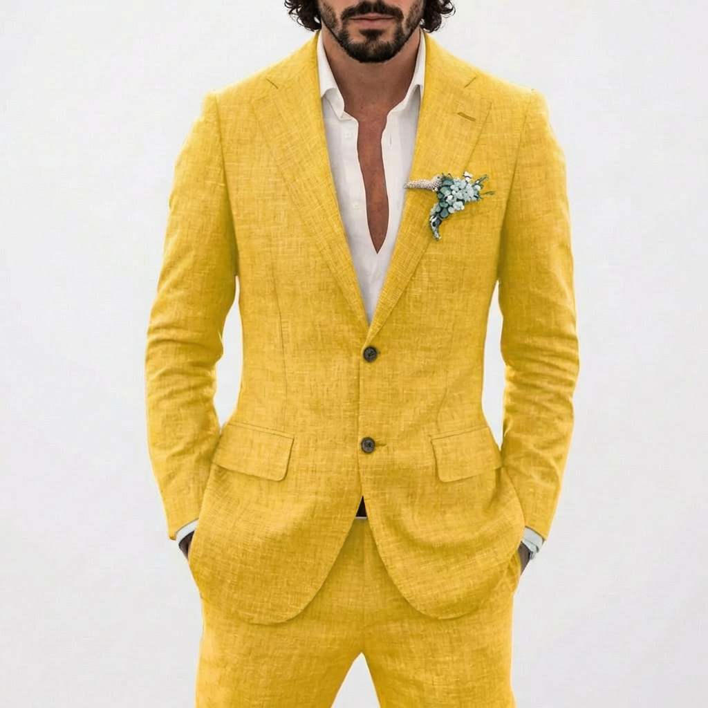 Men's 2-Piece Summer Suit, Relaxed Fit Classic Lapel Lightweight Wedding Groom Suit