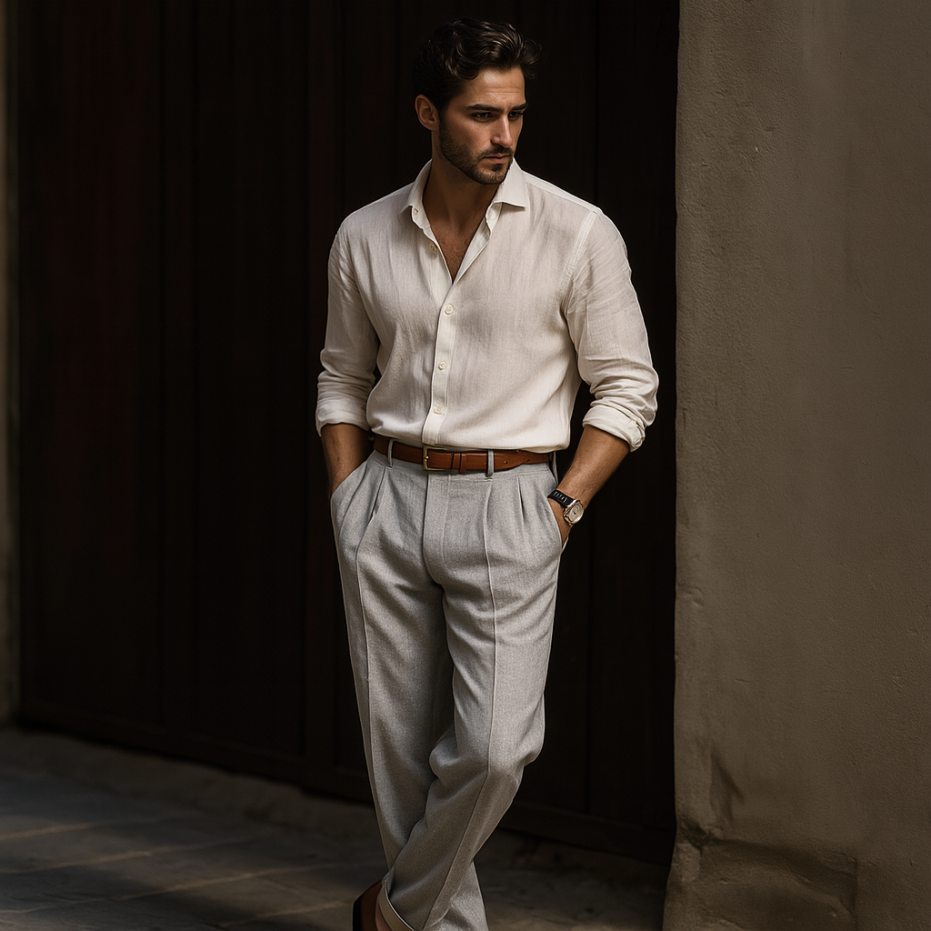 Men's Linen Trousers, Relaxed Classic Fit Lightweight Casual Summer Trousers