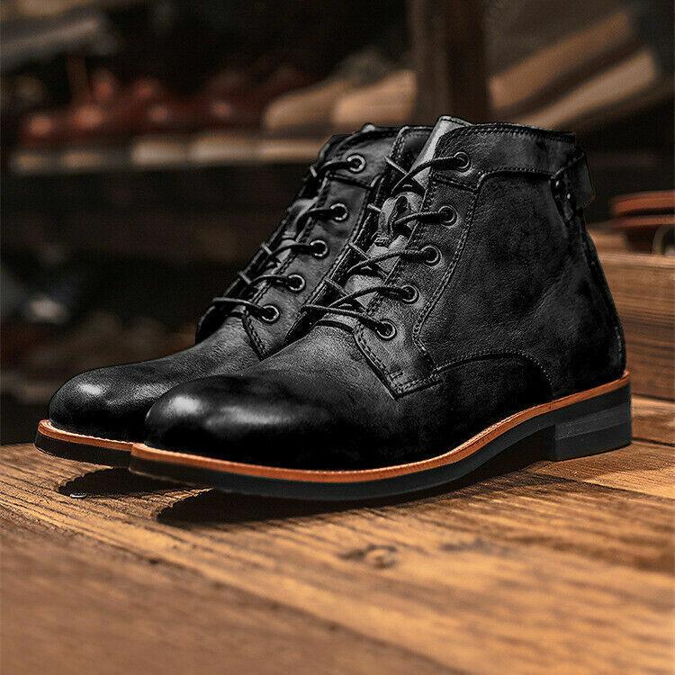 Men's Black Leather Lace-Up Ankle Boots