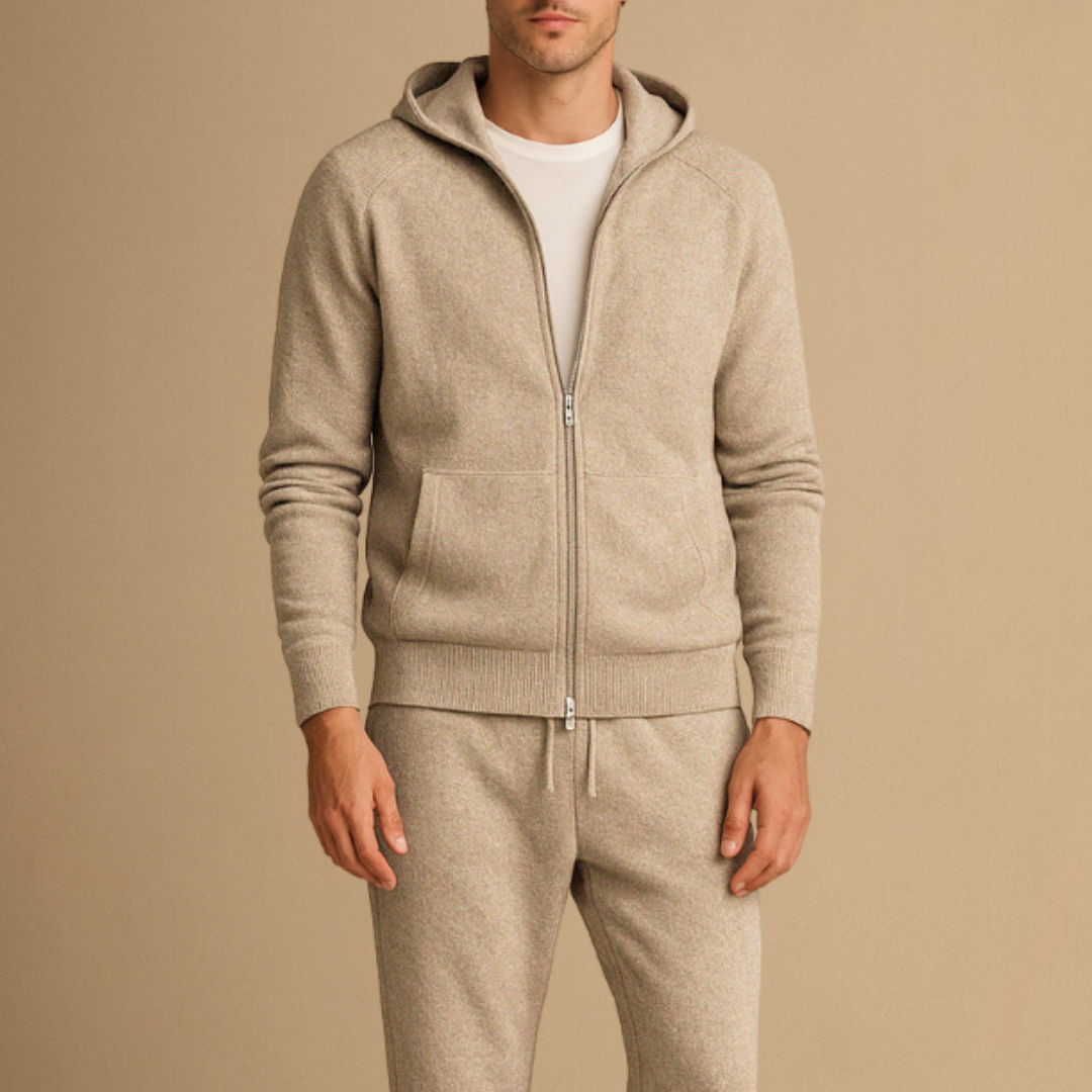 Men's Knitted Tracksuit Set, Zip Hoodie and Joggers