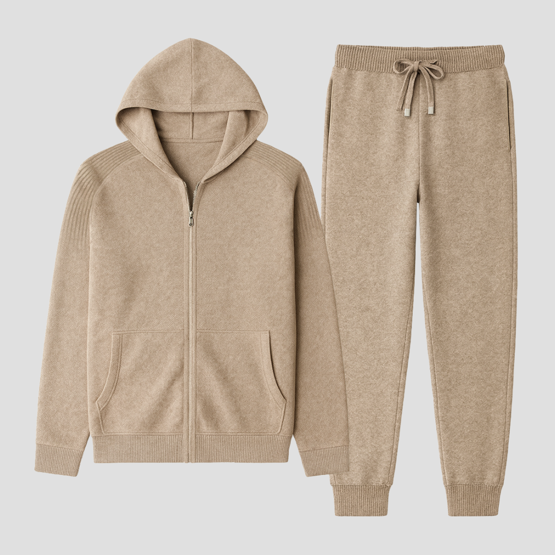 Men's Knitted Tracksuit Set, Zip Hoodie and Joggers