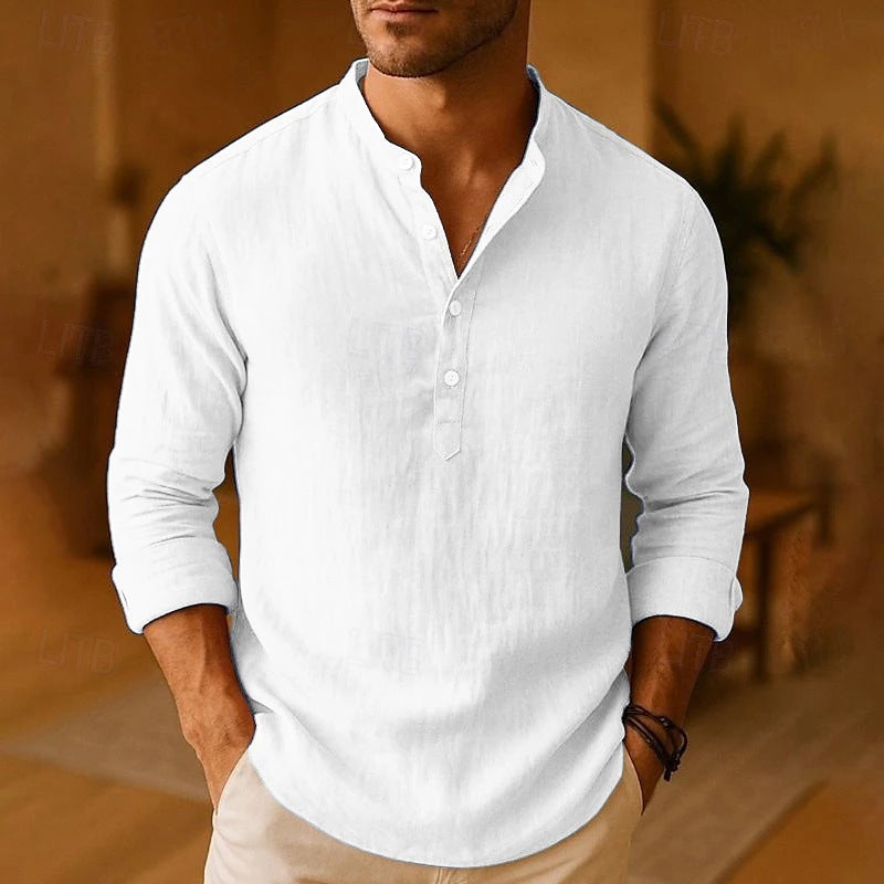 Men's oversized long sleeve stand collar shirt