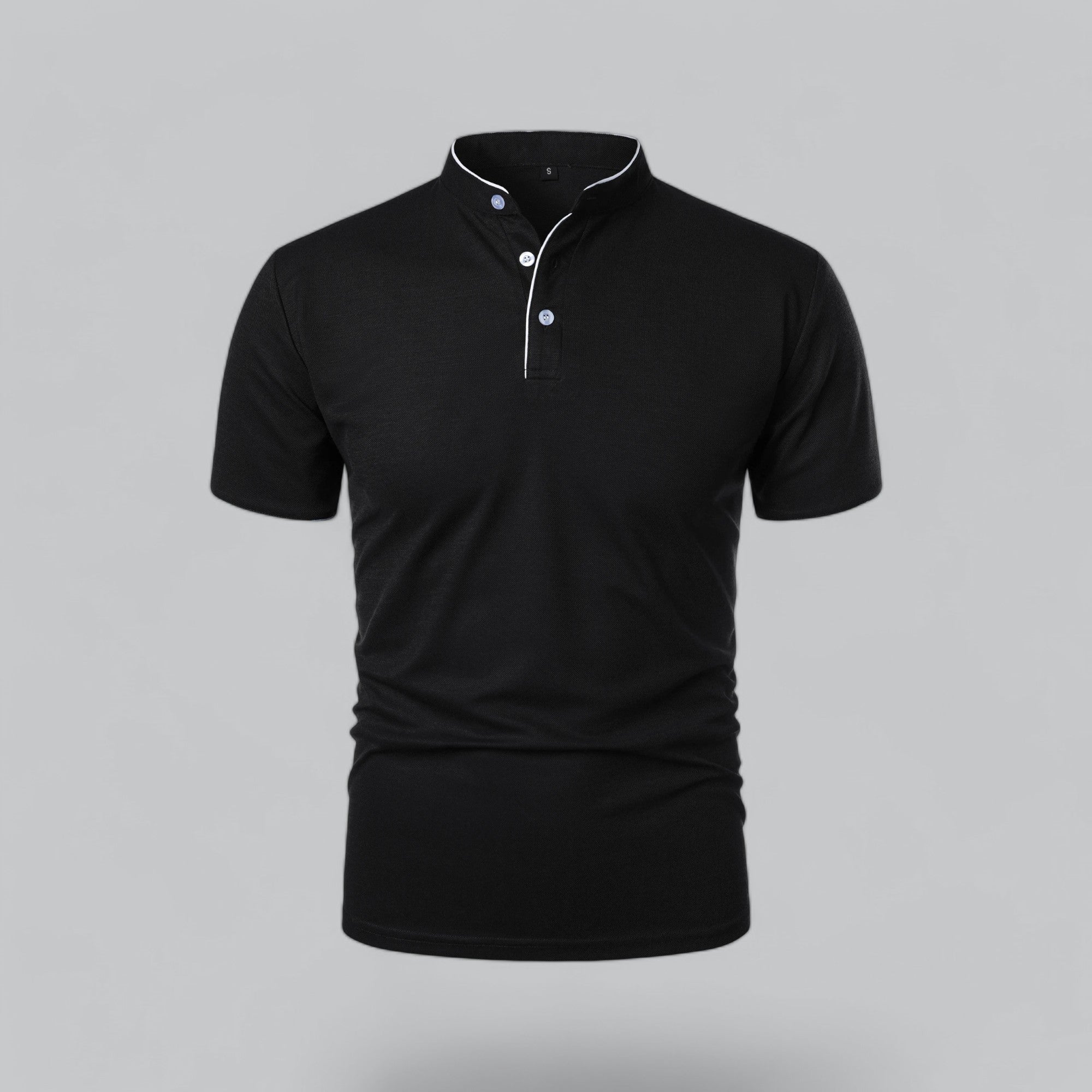 Men's Short Sleeve Collarless Polo Shirt, Tailored Fit Casual Smart Polo Top