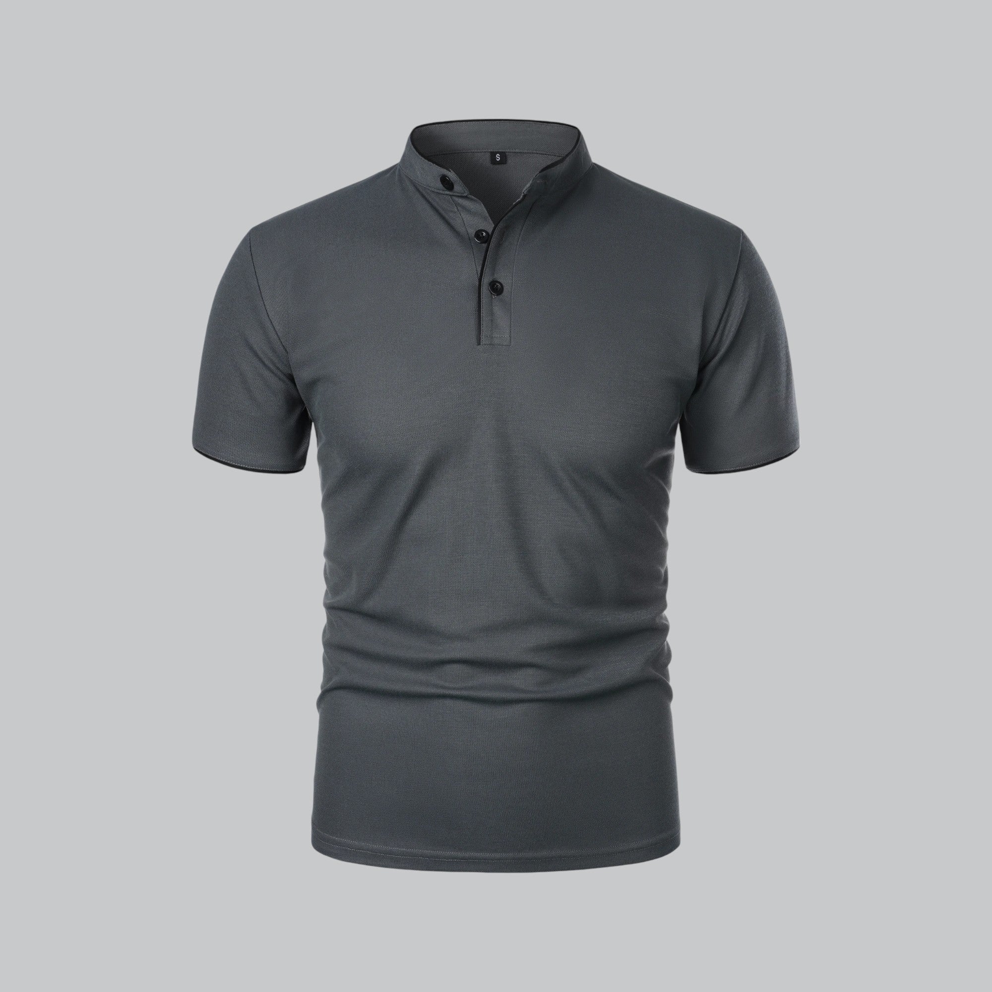 Men's Short Sleeve Collarless Polo Shirt, Tailored Fit Casual Smart Polo Top