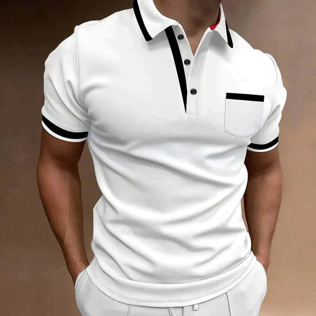 Men's Polo Shirt, Contrast Tipped Collar, Chest Pocket