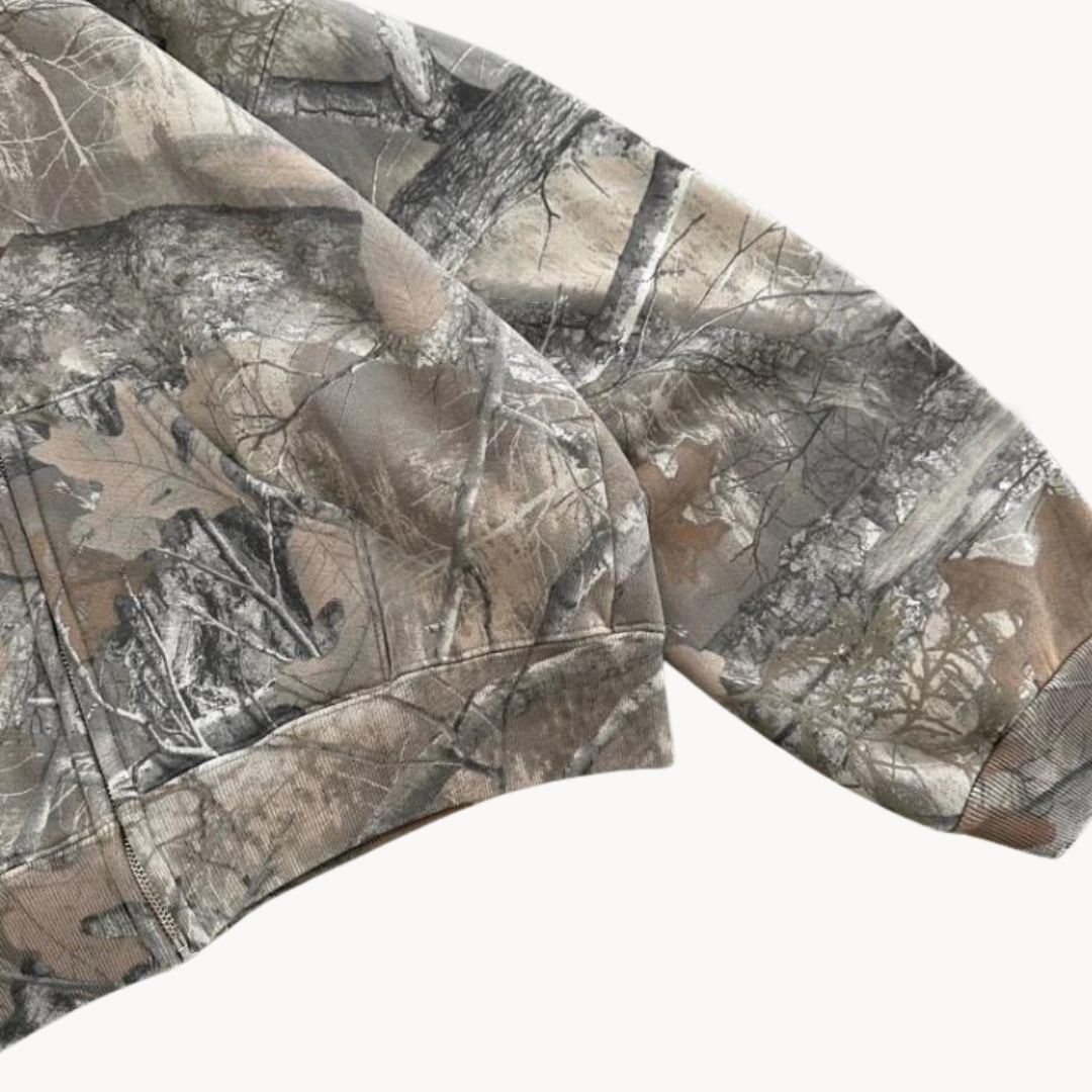 Unisex oversized camouflage hoodie with hood and front zipper
