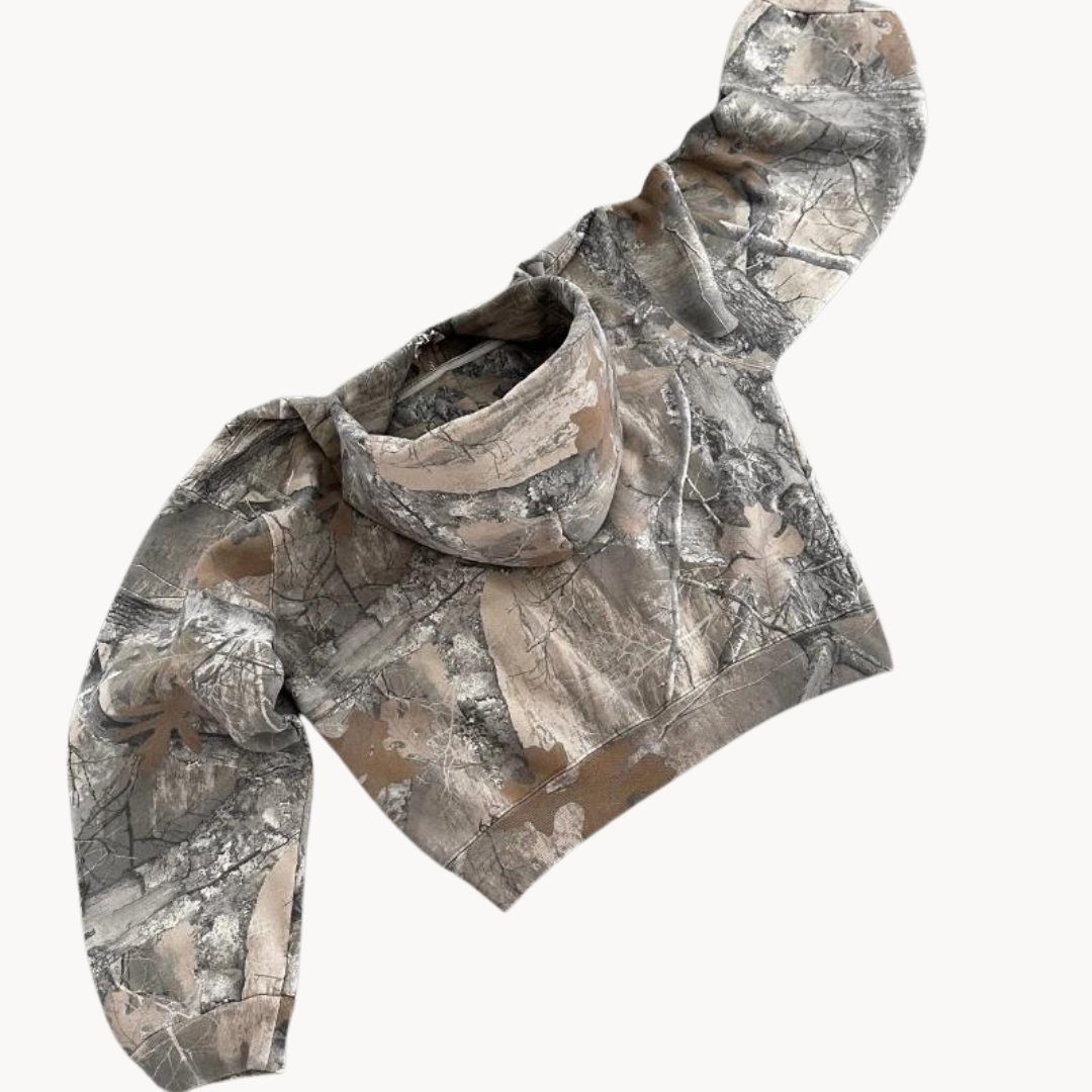 Unisex oversized camouflage hoodie with hood and front zipper