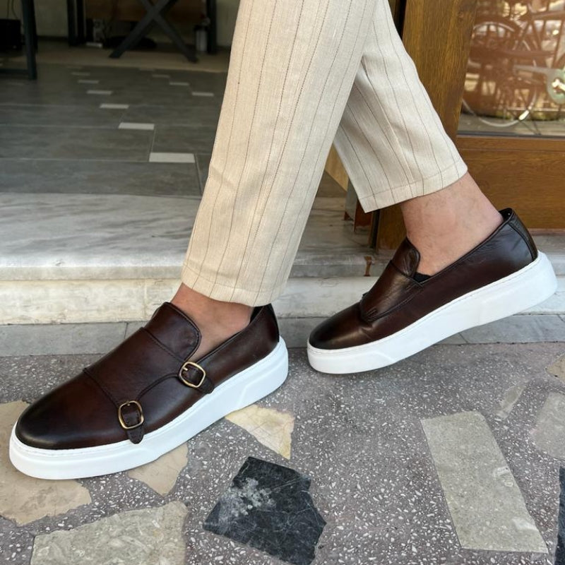 Men's slip-on loafers with double monk strap detail