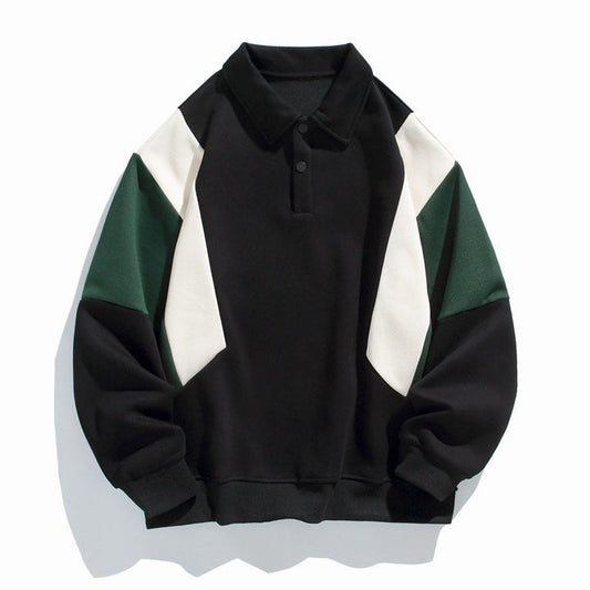 Colourblock polo collar sweatshirt with long sleeves and button placket