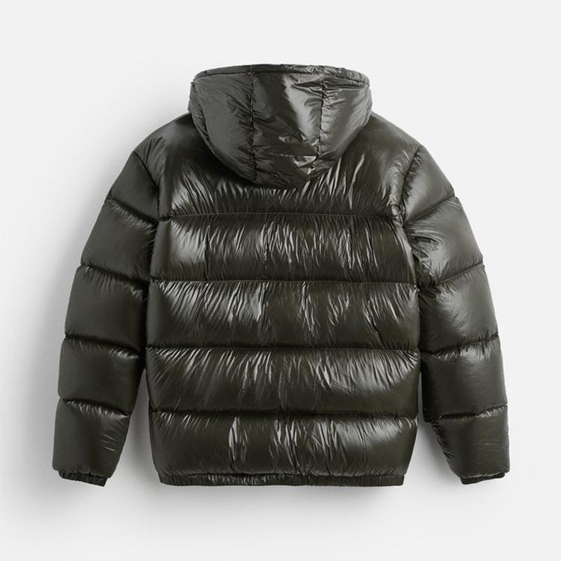 Men's hooded quilted puffer jacket with zip front and side pockets