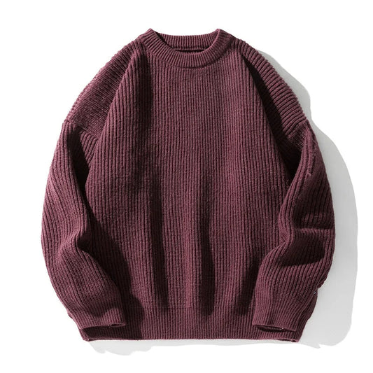 Ribbed knit sweater with crew neckline and long sleeves
