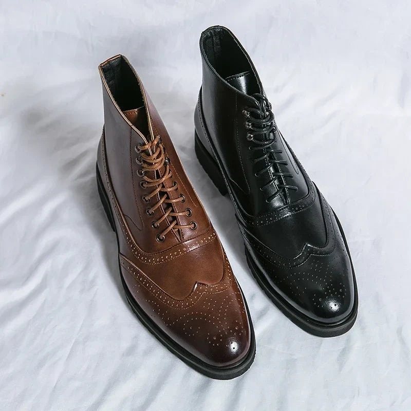 Men's lace-up brogue ankle boots with wingtip toe detailing