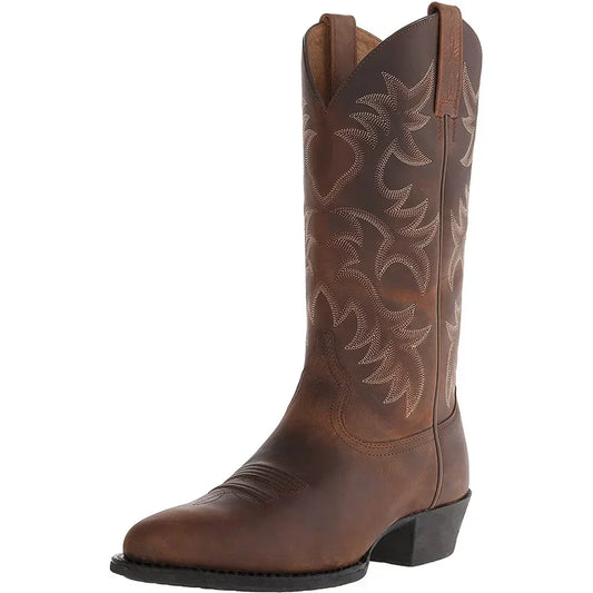 Men's tall embroidered cowboy boots with pointed toe