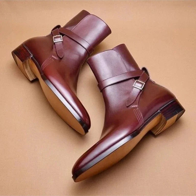 Men's polished ankle boots with side buckle strap