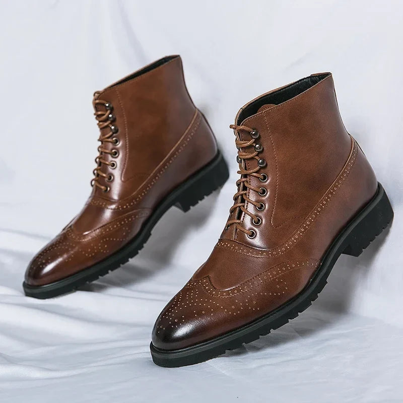 Men's lace-up brogue ankle boots with wingtip toe detailing