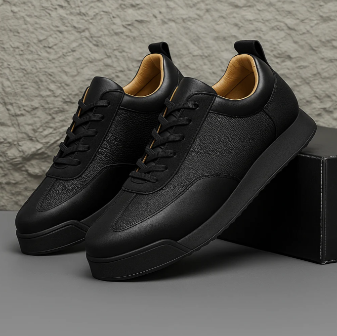 Leather lace-up sneakers with textured side panels