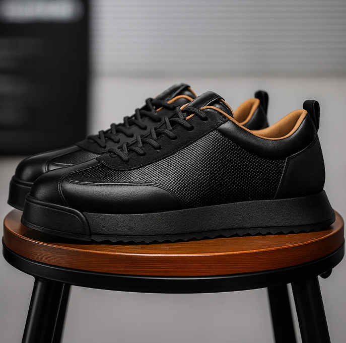 Leather lace-up sneakers with textured side panels