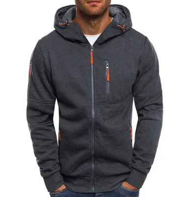 Men's hooded full-zip jacket with zipped pockets and long sleeves
