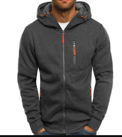 Men's full-zip hooded sweatshirt with zipped pockets and contrasting pull details