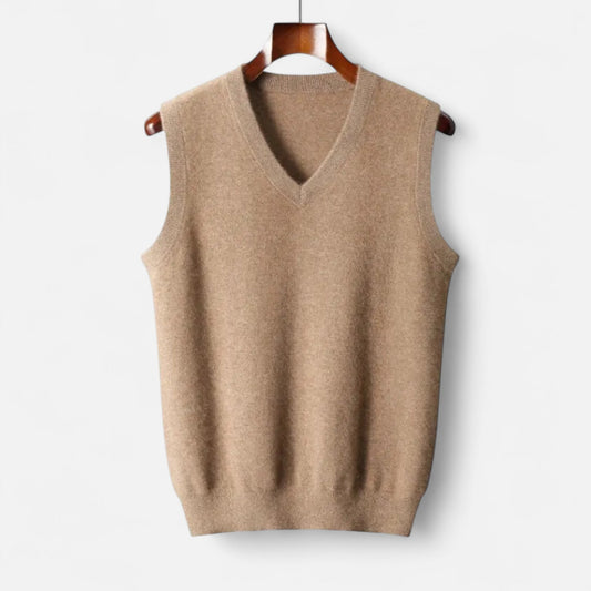 Men's sleeveless V-neck knitted jumper with ribbed trims